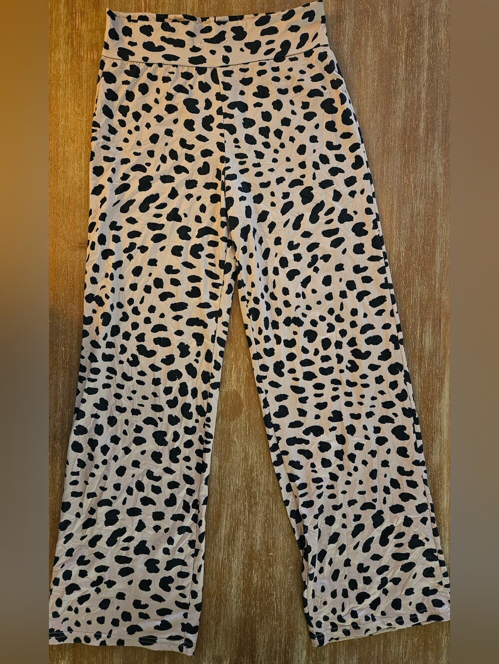 Womens Leopard Print Wide-Leg Pants Tan Black Cheetah Print Palazzo Pants Medium